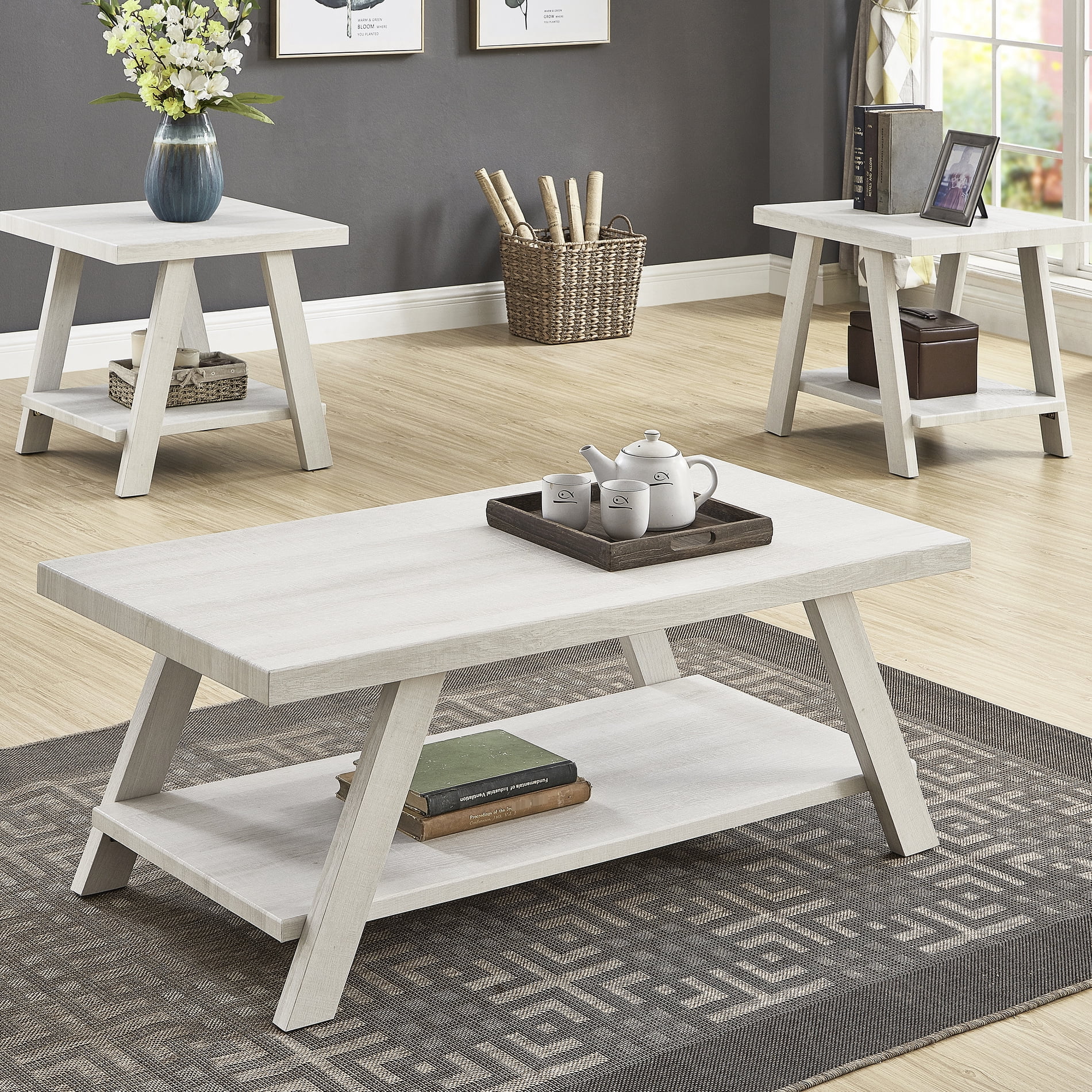 Elegant Coffee Table In White With Extra Shelf Space Contemporary And ...