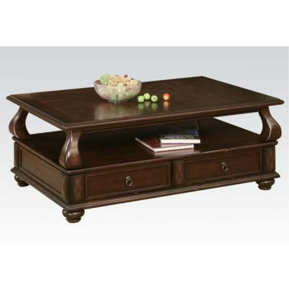 Elegant Coffee Table With 2 Drawers , Walnut Brown