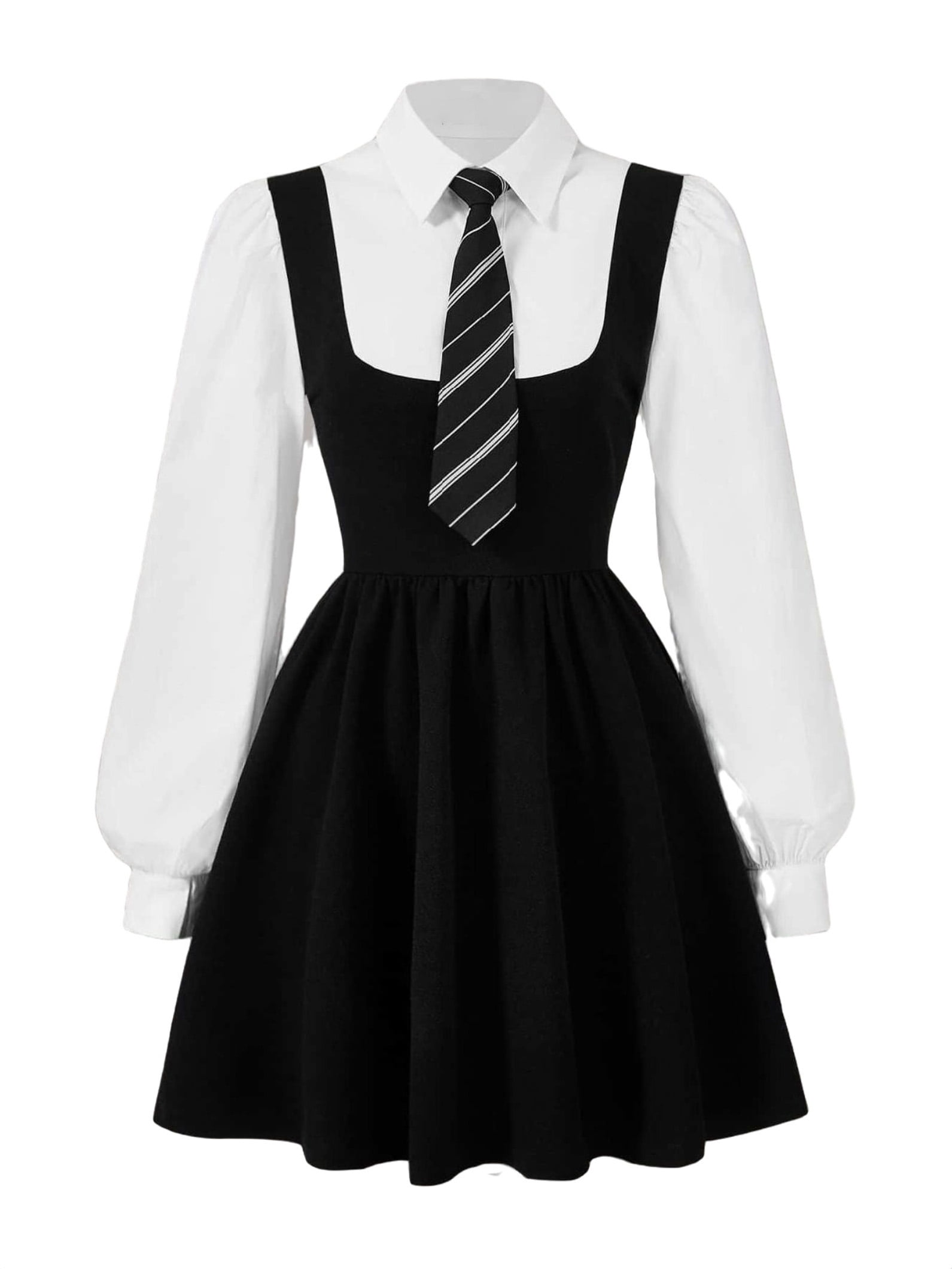 Elegant Colorblock A Line Dress Black and White Women Dresses