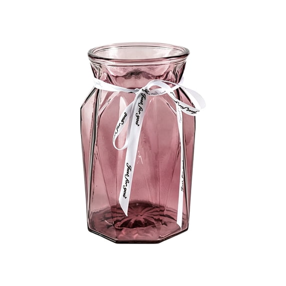 Elegant Colored Glass Vase with Ribbon Decor, Stylish Geometric Design, Perfect for Fresh Flowers, Dried Arrangements, or Hydroponic Plants, Home & Office Decor