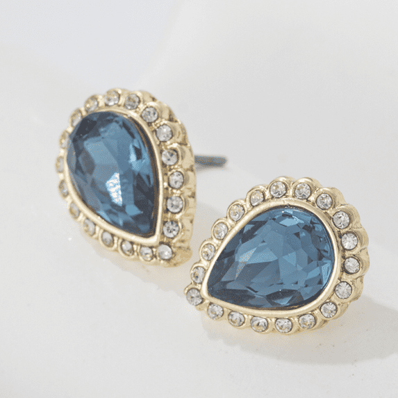 Elegant Colored Teardrop Stud Earrings - Full Zircon, Minimalist Luxury Fashion Earrings for Women