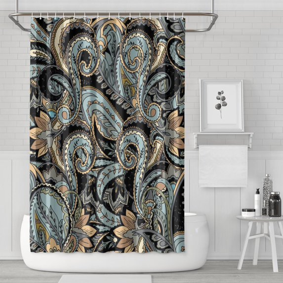 Elegant Colorful Paisley Curtain 72x72 Inches, Quick-Dry Polyester with Hooks, Vintage Boho Floral Pattern for Bathrooms