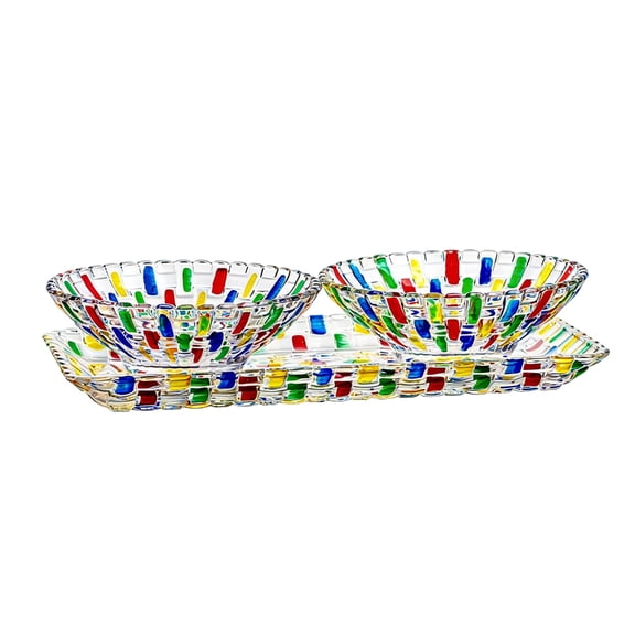 Elegant Colorful Woven Glass Fruit Bowls and Serving Tray Set for Coffee Table