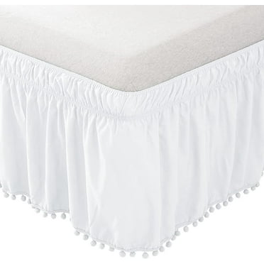 Elegant Comfort 1-Piece Ella Collection Pom-Pom Bed Skirt 16inch Drop, 1500 Series, Wrap Around Elastic for Easy Application, Wrinkle Resistant, Twin/Full, Aesthetic White