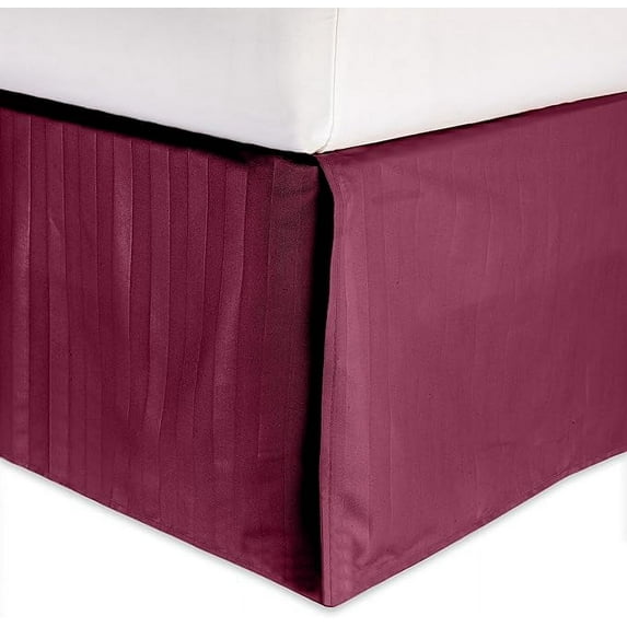 Elegant Comfort 1-Piece Striped Bed Skirt, 1500 Series, Stylish Design, Pleated for a Clean Look- Easy Care, Wrinkle and Stain Resistant, Stripe, King, Burgundy