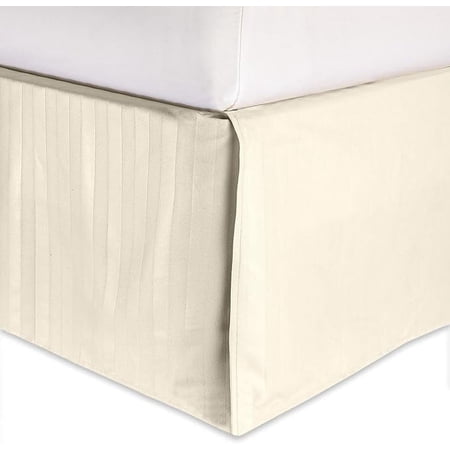 Elegant Comfort 1-Piece Striped Bed Skirt, 1500 Series, Stylish Design, Pleated for a Clean Look- Easy Care, Wrinkle and Stain Resistant, Stripe, King, Ivory-Cream