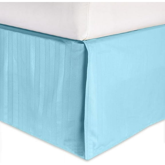 Elegant Comfort 1-Piece Striped Bed Skirt, 1500 Thread Count Quality, Stylish Design, Pleated for a Clean Look- Easy Care, Wrinkle and Stain Resistant, Stripe, Cali King, Aqua Blue
