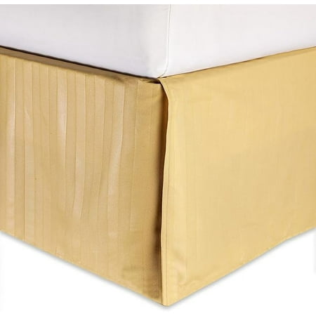 Elegant Comfort 1-Piece Striped Bed Skirt, 1500 Thread Count Quality, Stylish Design, Pleated for a Clean Look- Easy Care, Wrinkle and Stain Resistant, Stripe, Cali King, Gold