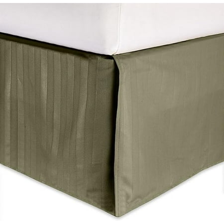 Elegant Comfort 1-Piece Striped Bed Skirt, 1500 Thread Count Quality, Stylish Design, Pleated for a Clean Look- Easy Care, Wrinkle and Stain Resistant, Stripe, Cali King, Sage Green