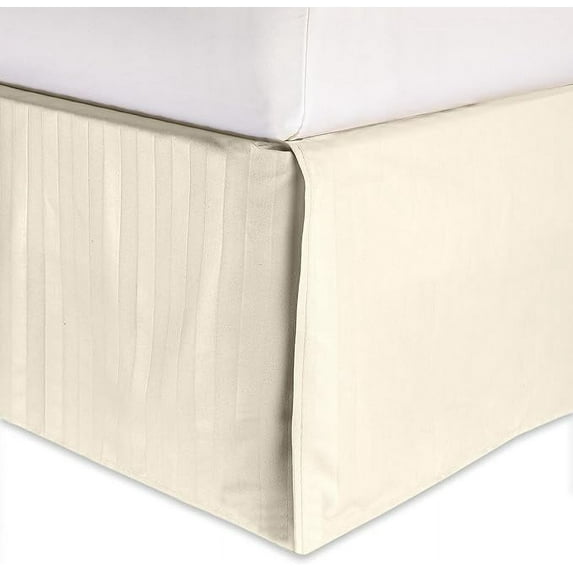Elegant Comfort 1-Piece Striped Bed Skirt, 1500 Thread Count Quality, Stylish Design, Pleated for a Clean Look- Easy Care, Wrinkle and Stain Resistant, Stripe, Full, Ivory-Cream