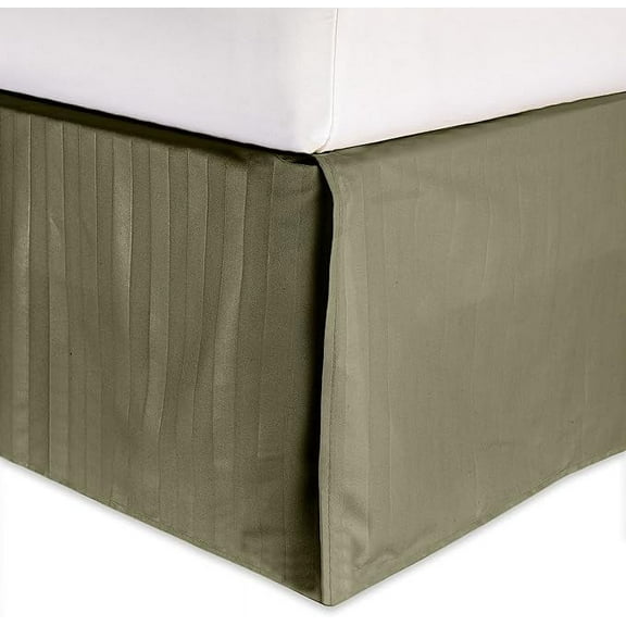 Elegant Comfort 1-Piece Striped Bed Skirt, 1500 Thread Count Quality, Stylish Design, Pleated for a Clean Look- Easy Care, Wrinkle and Stain Resistant, Stripe, Full, Sage Green