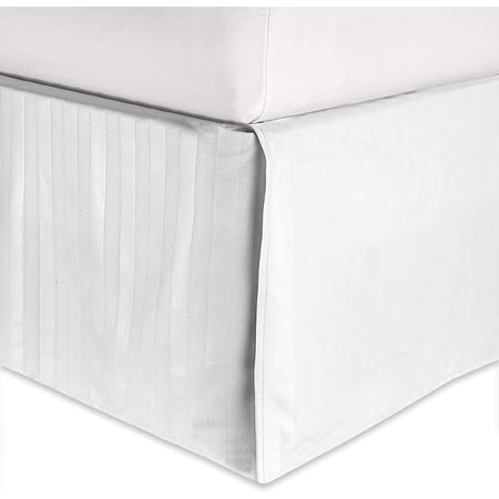 Elegant Comfort 1-Piece Striped Bed Skirt, 1500 Thread Count Quality, Stylish Design, Pleated for a Clean Look- Easy Care, Wrinkle and Stain Resistant, Stripe, Queen, White