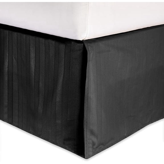 Elegant Comfort 1-Piece Striped Bed Skirt, 1500 Thread Count Quality, Stylish Design, Pleated for a Clean Look- Easy Care, Wrinkle and Stain Resistant, Stripe, Twin, Black