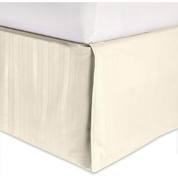 Elegant Comfort 1-Piece Striped Bed Skirt, 1500 Thread Count Quality, Stylish Design, Pleated for a Clean Look- Easy Care, Wrinkle and Stain Resistant, Stripe, Twin, Ivory-Cream