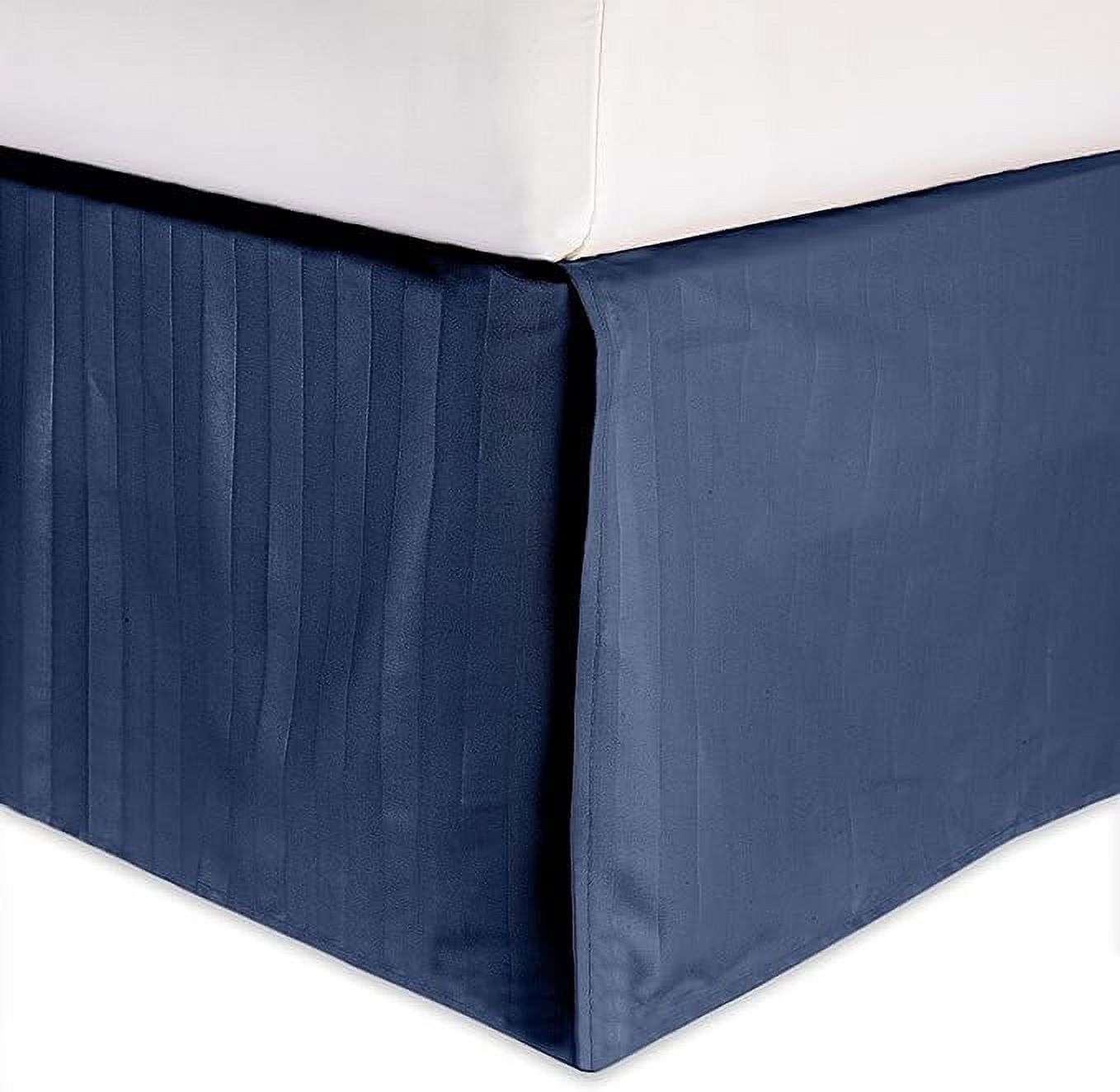 Elegant Comfort 1-Piece Striped Bed Skirt, 1500 Thread Count, Stylish Pleated Design, Easy Care, Wrinkle and Stain Resistant , Cali King, Navy Blue