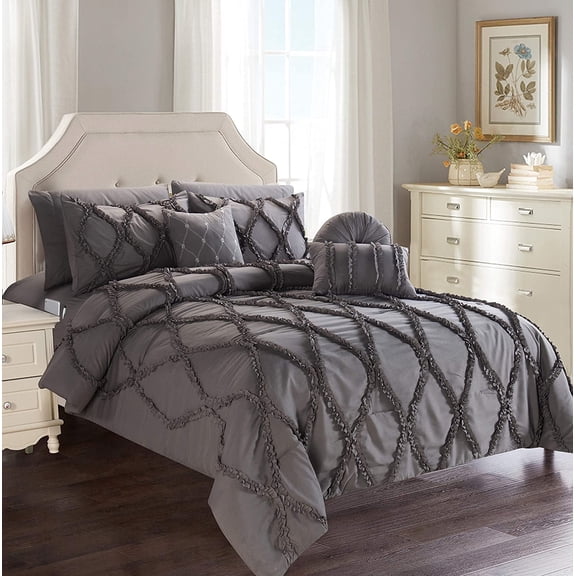 Elegant Comfort, 10 Piece, Bed Sheets, Full/Queen, Gray, Solid Print, 2000 Thread Count, Microfiber