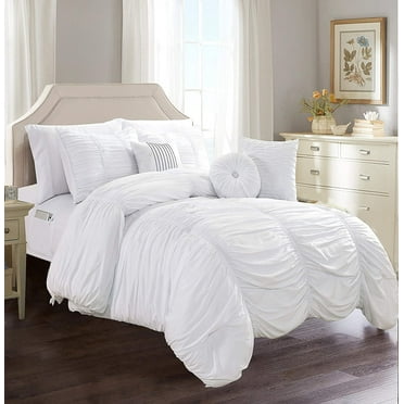 Elegant Comfort 10 Piece Bed Sheets Full White Pleated 2000 Series Microfiber