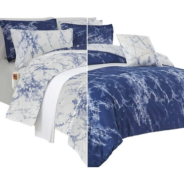 Elegant Comfort 10-Piece Bed-in-a-Bag, Multi-Ruffle Comforter Set, Includes Bed Sheet with Double Sided Storage Pockets & Decorative Pillows, Multi-Ruffle Comforter, Twin, Blue/White