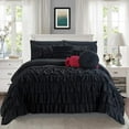 thumbnail image 1 of Elegant Comfort 10-Piece Bed-in-a-Bag, Multi-Ruffle Comforter Set, Includes Bed Sheet with Double Sided Storage Pockets & Decorative Pillows, Multi-Ruffle Comforter, Full/Queen, Black, 1 of 4