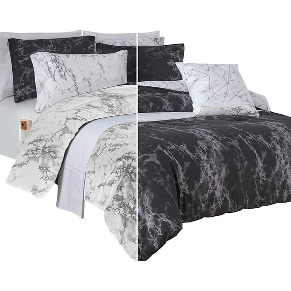 Elegant Comfort 10-Piece Bed-in-a-Bag, Multi-Ruffle Comforter Set, Includes Bed Sheet with Double Sided Storage Pockets & Decorative Pillows, Multi-Ruffle Comforter, Twin, Black/White