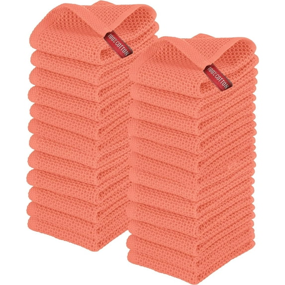Elegant Comfort 100% Cotton 12-Pack Waffle Premium Kitchen Towels Cleaning Towels, 13 x 13, Coral