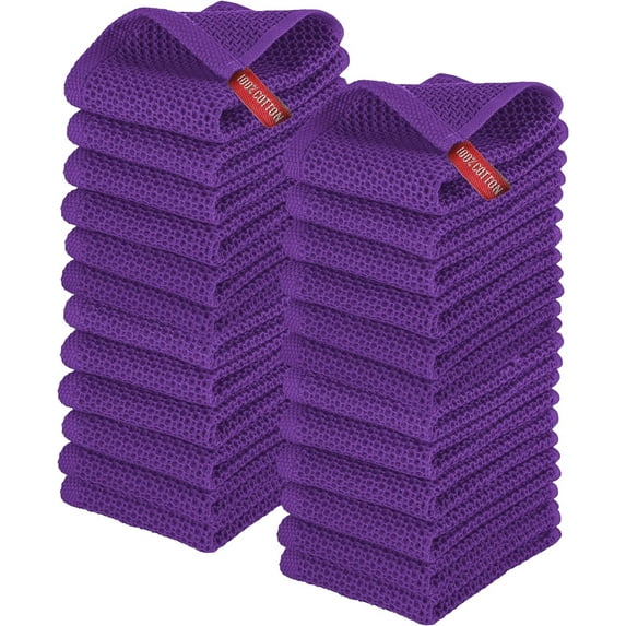 Elegant Comfort 100% Cotton 12-Pack Waffle Premium Kitchen Towels Cleaning Towels, 13 x 13, Purple