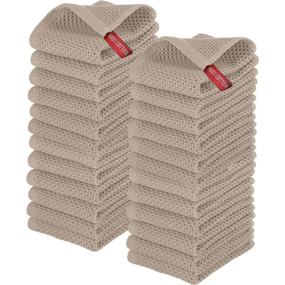 Elegant Comfort 100% Cotton 18-Pack Waffle Premium Kitchen Towels Cleaning Towels, 16 x 25, Taupe