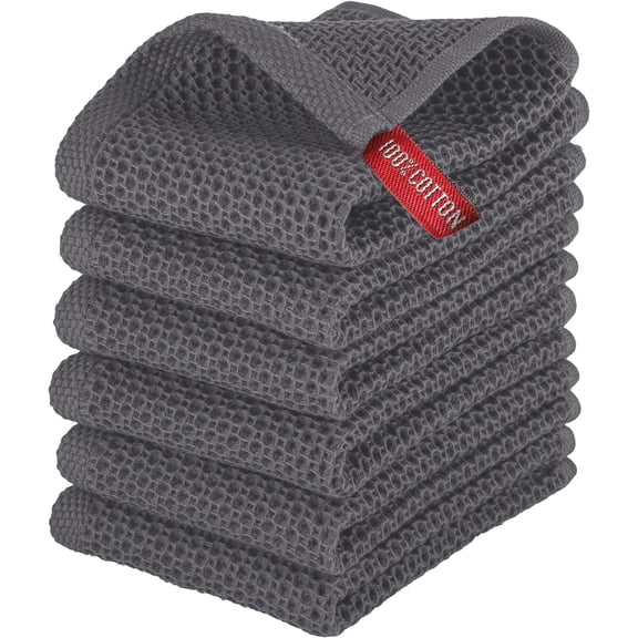 Elegant Comfort 100% Cotton 6-Pack Waffle Premium Kitchen Towels Cleaning Towels, 13 x 13, Gray
