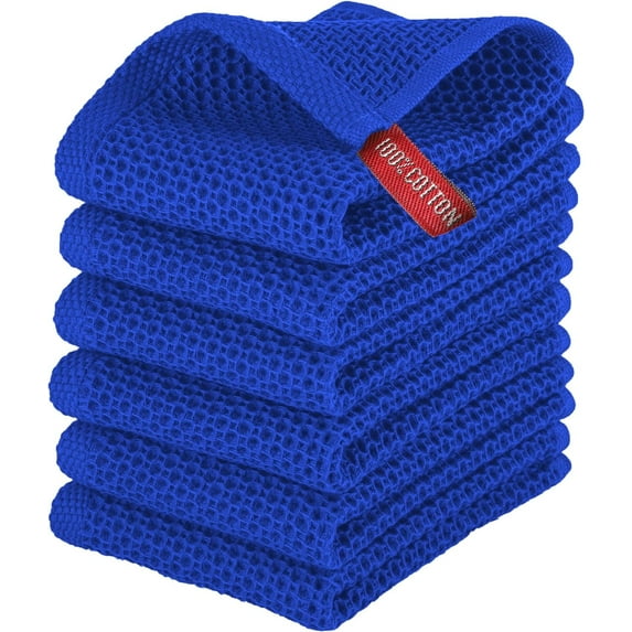 Elegant Comfort 100% Cotton 6-Pack Waffle Premium Kitchen Towels Cleaning Towels, 13 x 13, Royal Blue
