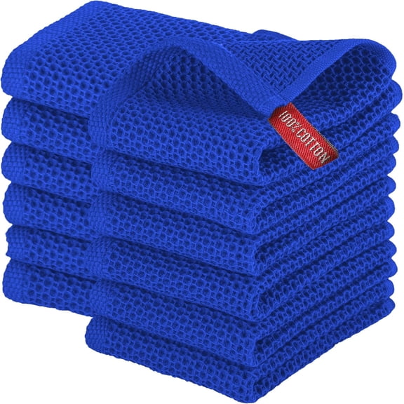 Elegant Comfort 100% Turkish Cotton 12-Pack Waffle Kitchen Towels - Quick Drying and Absorbent Kitchen Dishcloth Towels, Soft Multi-Purpose Cleaning Towels, 13 x 13, Royal Blue
