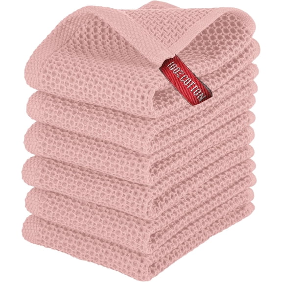 Elegant Comfort 100% Turkish Cotton 6-Pack Waffle Kitchen Towels - Quick Drying and Absorbent Kitchen Dishcloth Towels, Soft Multi-Purpose Cleaning Towels, 13 x 13, Dusty Rose