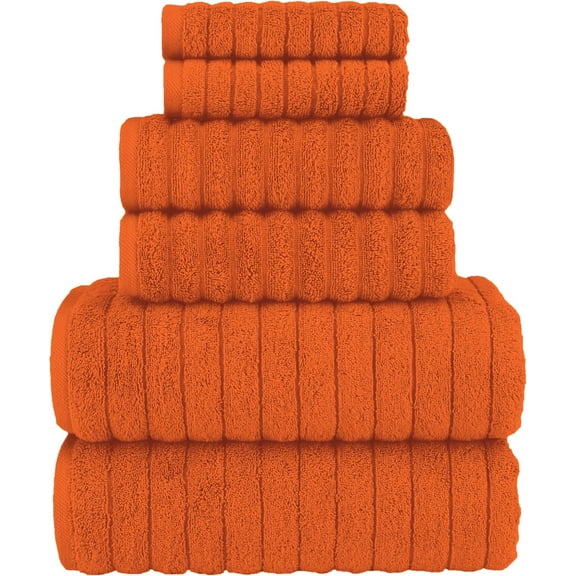 Elegant Comfort 100% Turkish Cotton Corduroy Ribbed Luxury Bath Towels 6-Piece Set, Premium Feel - Quick Dry, Highly Absorbent, Contains 2 Bath Towels, 2 Hand Towels, and 2 Washcloths, Orange