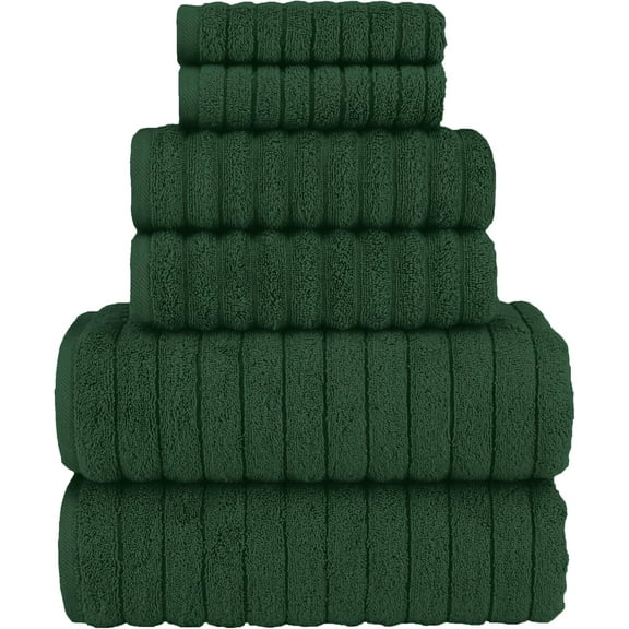 Elegant Comfort 100% Turkish Cotton Corduroy Ribbed Luxury Bath Towels 6-Piece Set, Premium Feel - Quick Dry, Highly Absorbent, Contains 2 Bath Towels, 2 Hand Towels, and 2 Washcloths, Hunter Green