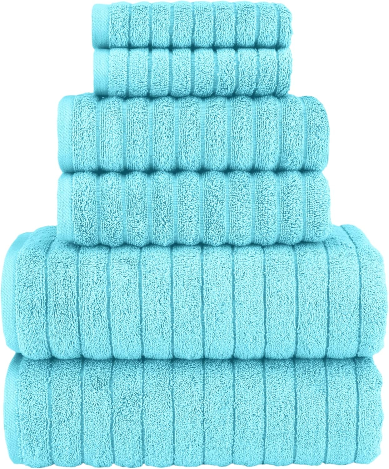 Elegant Comfort 100% Turkish Cotton Corduroy Ribbed Luxury Bath Towels 6-Piece Set, Premium Feel - Quick Dry, Highly Absorbent, Contains 2 Bath Towels, 2 Hand Towels, and 2 Washcloths, Aqua