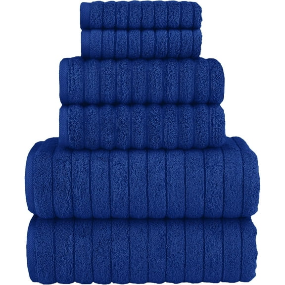Elegant Comfort 100% Turkish Cotton Corduroy Ribbed Luxury Bath Towels 6-Piece Set, Premium Feel - Quick Dry, Highly Absorbent, Contains 2 Bath Towels, 2 Hand Towels, and 2 Washcloths, Royal Blue