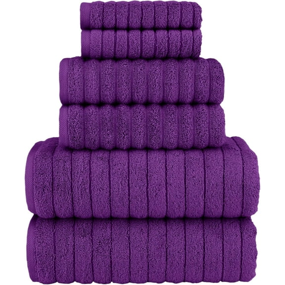 Elegant Comfort 100% Turkish Cotton Corduroy Ribbed Luxury Bath Towels 6-Piece Set, Premium Feel - Quick Dry, Highly Absorbent, Contains 2 Bath Towels, 2 Hand Towels, and 2 Washcloths, Purple