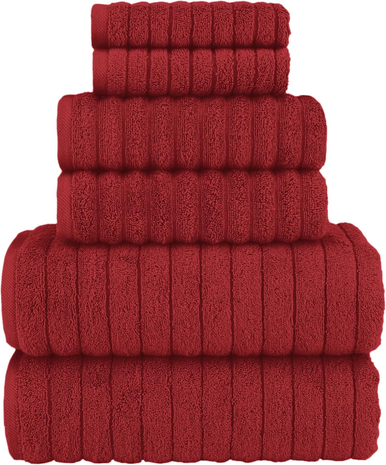 Elegant Comfort 100% Turkish Cotton Corduroy Ribbed Luxury Bath Towels 6-Piece Set, Premium Feel - Quick Dry, Highly Absorbent, Contains 2 Bath Towels, 2 Hand Towels, and 2 Washcloths, Burgundy