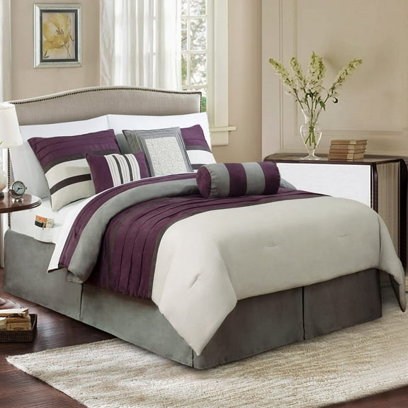 Elegant Comfort 12-Piece Bed-in-a-Bag, Cirena Microsuede Comforter Collection with 6-Piece Sheet Set, Smart Pockets and Decorative Pillows, All Season Bedding, California King, Purple