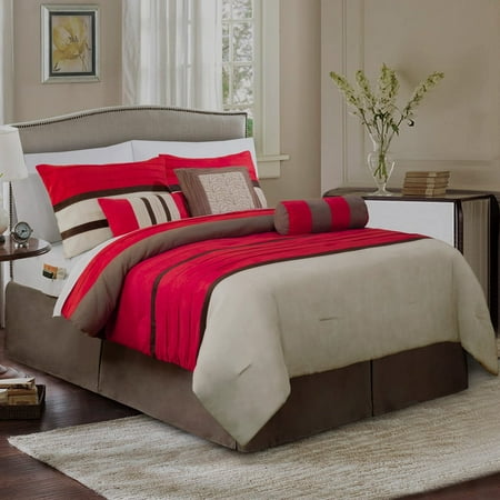 Elegant Comfort 12-Piece Bed-in-a-Bag, Cirena Microsuede Comforter Collection with 6-Piece Sheet Set, Smart Pockets and Decorative Pillows, All Season Bedding, 12PC Cirena, King, Red