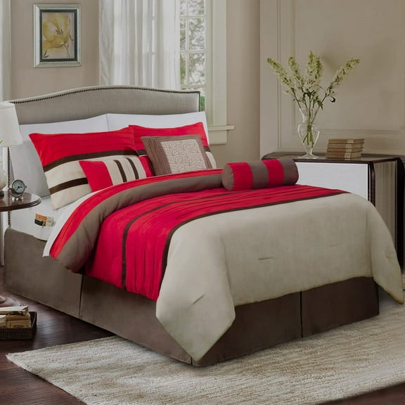 Elegant Comfort 12-Piece Bed-in-a-Bag, Cirena Microsuede Comforter Collection with 6-Piece Sheet Set, Smart Pockets and Decorative Pillows, All Season Bedding, Full, Red