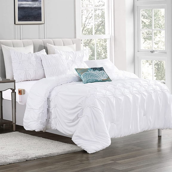 Elegant Comfort 12-Piece Bed-in-a-Bag, Ella Microsuede Comforter Collection with 6-Piece Sheet Set, Smart Pockets and Decorative Pillows, All Season Bedding, Full/Queen, White