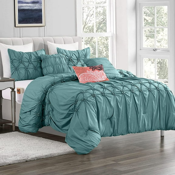 Elegant Comfort 12-Piece Bed-in-a-Bag, Ella Microsuede Comforter Collection with 6-Piece Sheet Set, Smart Pockets and Decorative Pillows, All Season Bedding, King/California King, Mint Green