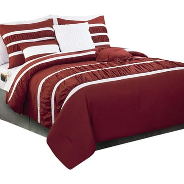 Elegant Comfort 12-Piece Bed-in-a-Bag, Isabella Pleated Ruched Ruffled Comforter Set, 6-Piece Sheet Set Featuring Smart Pockets, Matching Decorative Pillows, All Season Bedding, King, Burgundy