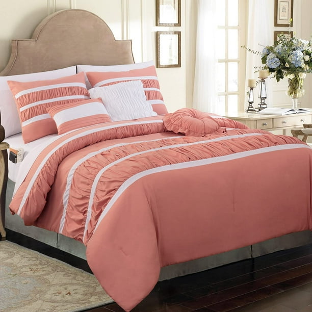 Elegant Comfort 12-Piece Bed-in-a-Bag, Isabella Pleated Ruched Ruffled Comforter Set, 6-Piece Sheet Set Featuring Smart Pockets, Matching Decorative Pillows, All Season Bedding, Full, Dusty Rose