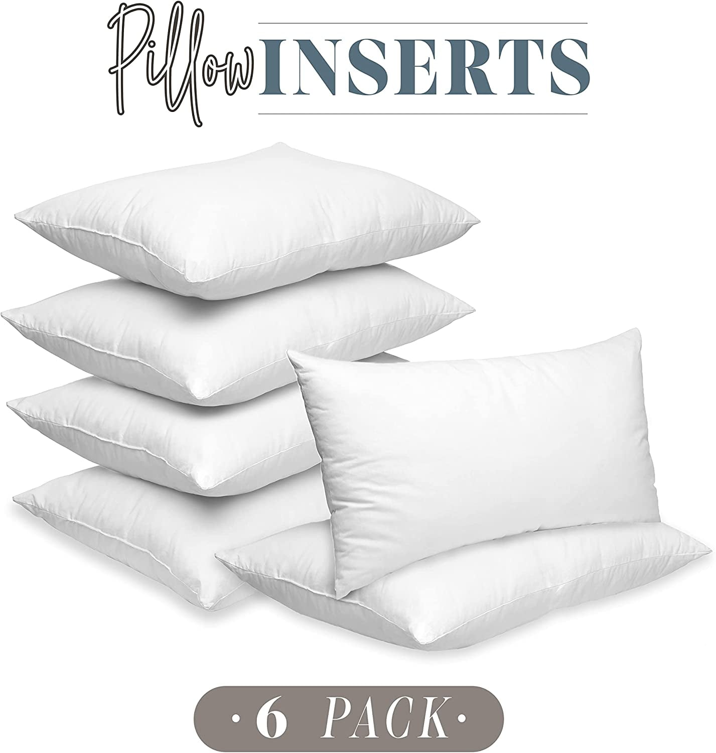 Elegant Comfort 12 x 20 Throw Pillow Inserts - 6-PACK Pillow Insert Poly-Cotton Shell with Siliconized Fiber Filling - Square Form Decorative for Couch Bed Inserts, , 12 x 20 inch