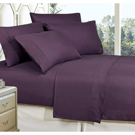Elegant Comfort 1500 Hotel Quality Microfiber Wrinkle and Fade Resistant Cozy 6-Piece Bedding Set, King Purple