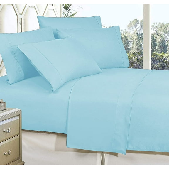 Elegant Comfort 1500 Hotel Quality Microfiber Wrinkle and Fade Resistant Cozy 6-Piece Bedding Set, Queen Aqua Blue