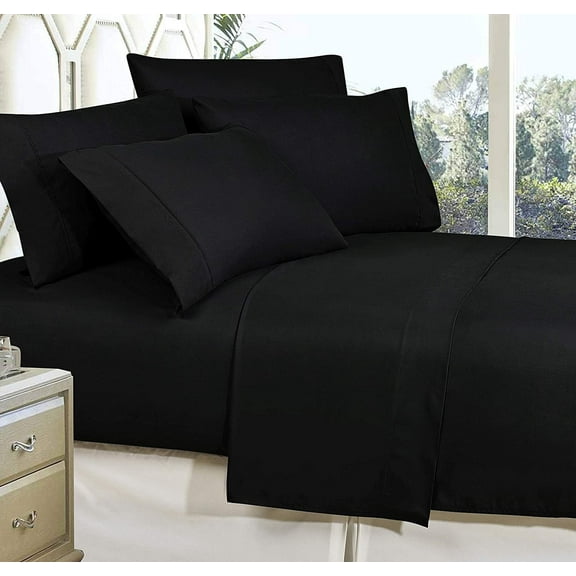 Elegant Comfort 1500 Hotel Quality Microfiber Wrinkle and Fade Resistant Cozy 6-Piece Bedding Set, Queen Black