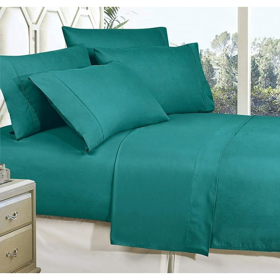 Elegant Comfort 1500 Hotel Quality Microfiber Wrinkle and Fade Resistant Cozy 6-Piece Bedding Set, Queen Turquoise