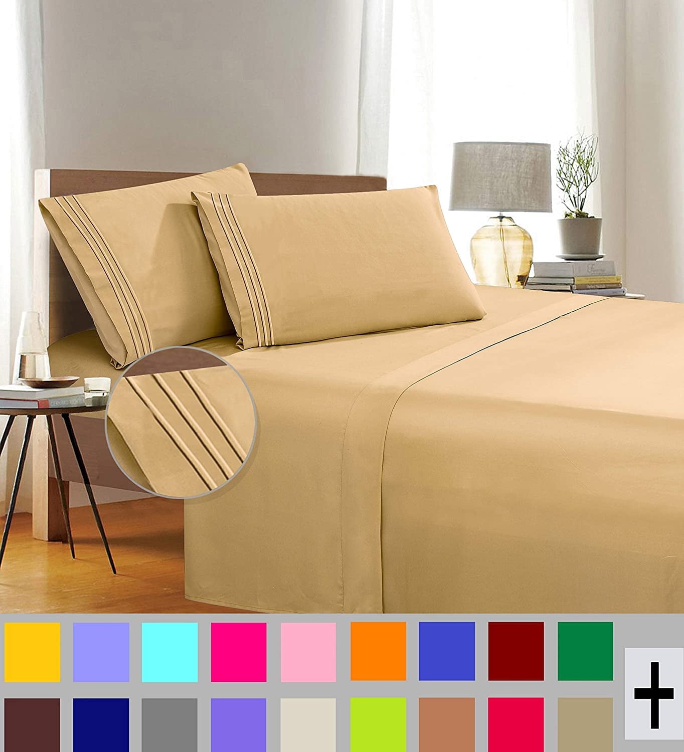 Elegant Comfort 1500 Preimer Hotel Collection Gold Microfiber Flat Sheets, King, 5 Pieces